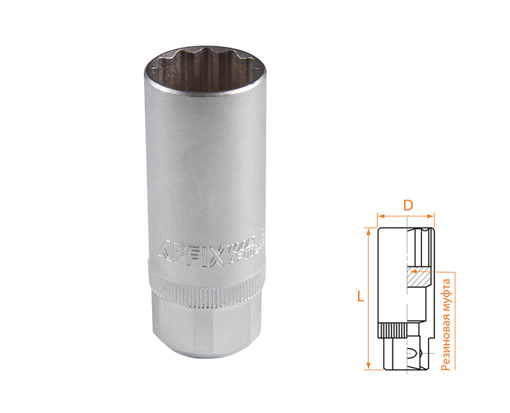 AFFIX (AF00242021) Головка свечная двенадцатигранная 1/2", 21 мм, резиновый фиксатор
