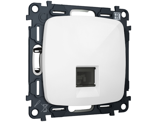 MO112030 Комплект механизма телефонной розетки OMEGA Белый глянец RJ-11(4P4C) с шторкой QUANT (OP1120, VM190)