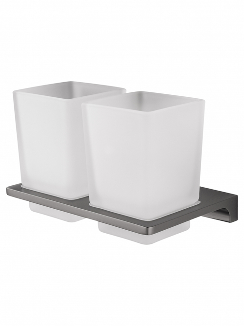 Два стакана для зубных щеток с держателем WONZON & WOGHAND ECLIPSE, Темный графит (WW-9128-GM)