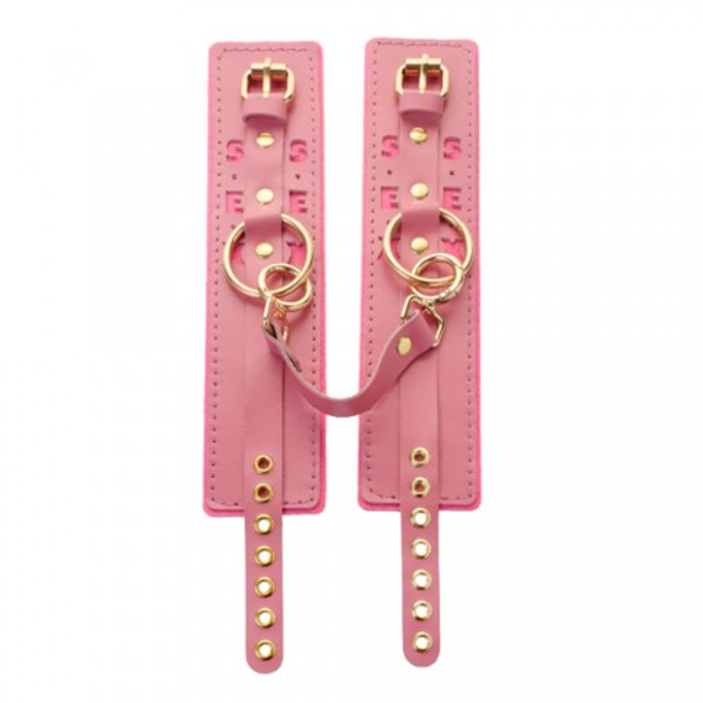 Оковы розовые с надписью SEX, фетр, золото