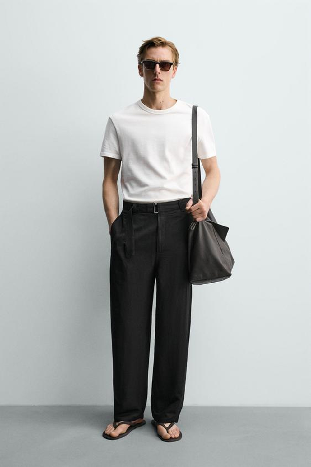 ZARA БРЮКИ RELAXED FIT ИЗ ВИСКОЗЫ И ЛЬНА С РЕМНЕМ, ЧЕРНЫЙ