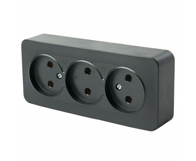 Розетка 3-местная без заземления открытой установки, 250В, 10А, IP20, серия София, черный, MST10-13-02, STEKKER 49317