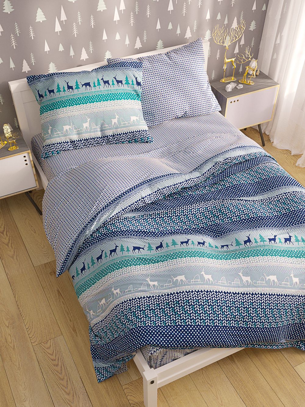 Постельное белье Сказка "Скандинавия/Вязание" 2-спальный Наволочка 50х70 см 2 шт Простынь 240х215 см Пододеяльник 175х215 см, перкаль