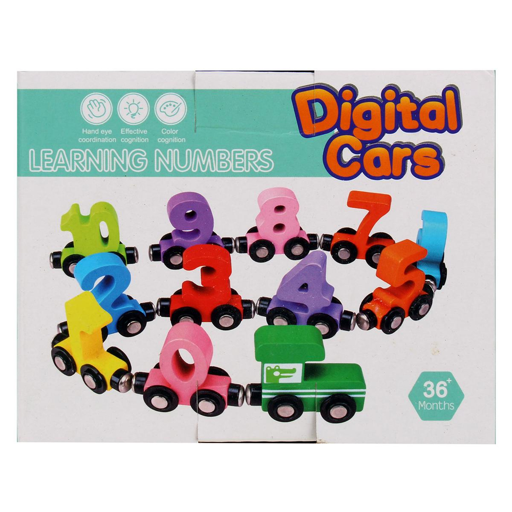 Развивающая игрушка деревянная Машинки для дороги 12 шт в коробке с цифрами, коробка C-41810