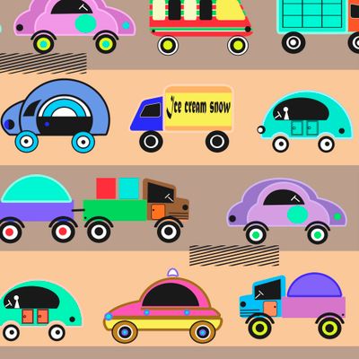 Рисунок с разноцветными машинками ретро для мальчиков