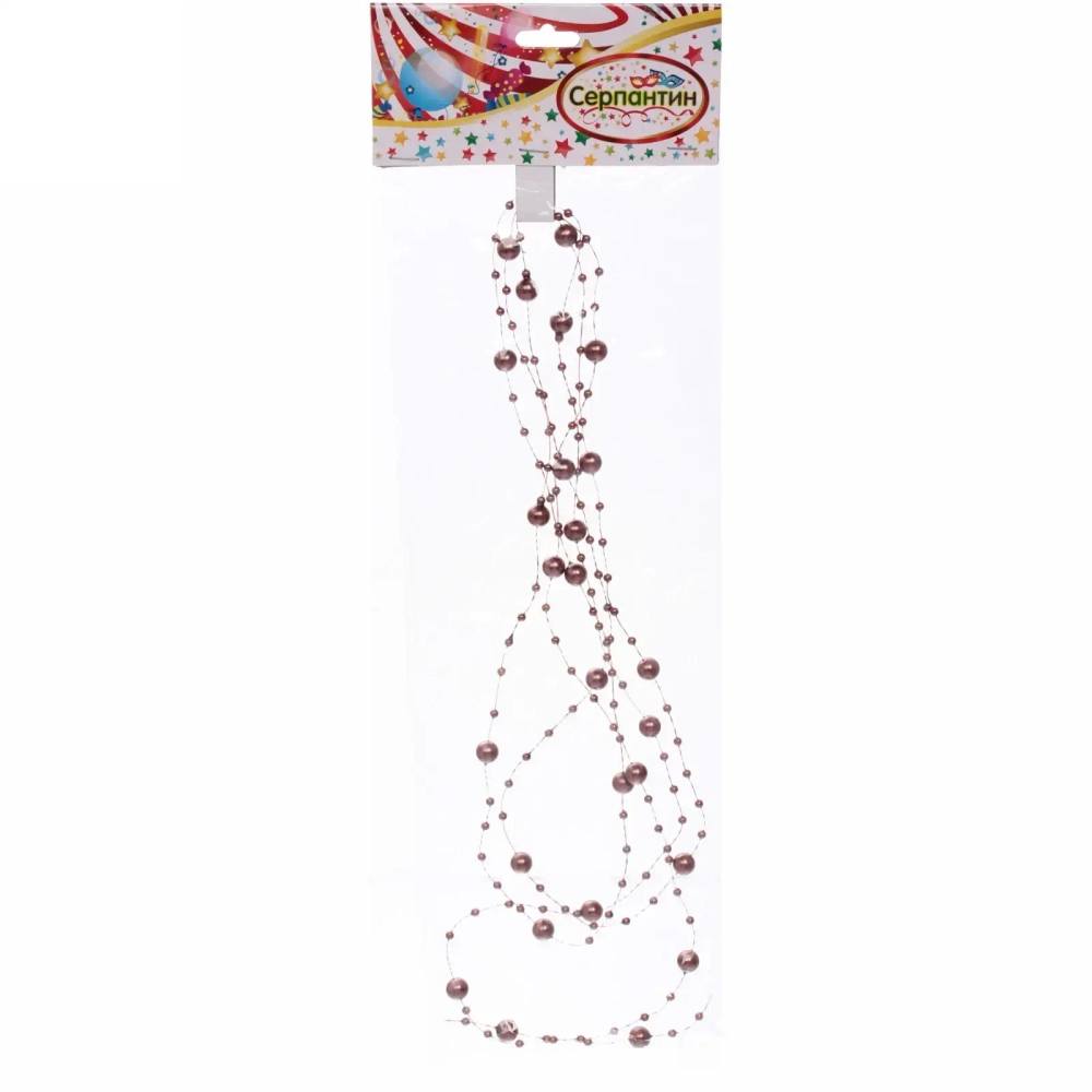 Бусы на ёлку 2м «Роса» d-7,5мм, Шоколад