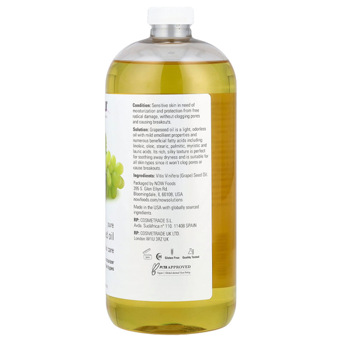 NOW Foods, Solutions, чистое масло из виноградных косточек, для всех типов кожи, 946 мл (32 жидк. Унции)