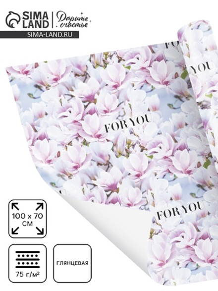 Бумага упаковочная глянцевая «Цветущая магнолия», 70×100 см, 6885248