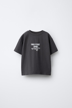 ZARA ФУТБОЛКА С ПРИНТОМ, АНТРАЦИТОВО-СЕРЫЙ