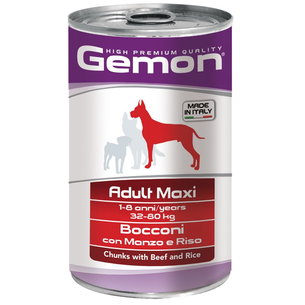 Gemon Dog Maxi консервы для собак крупных пород кусочки говядины с рисом (1,25 кг)