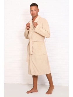 Халат мужской махровый "Элит" с воротником шалькой, цвет: 022-Бежевый