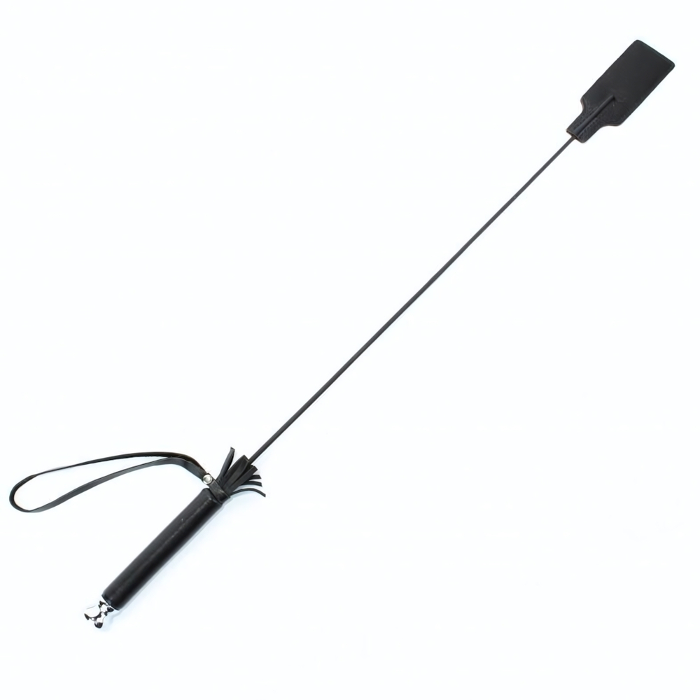 Чёрный кожаный стек с прямоугольным шлепком - 64 см. (Цвет: черный)