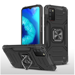 Противоударный чехол Strong Armour Case с кольцом для Samsung Galaxy A02s (Черный)