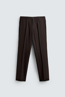ZARA КОСТЮМНЫЕ БРЮКИ С ШЕРСТЬ, КОРИЧНЕВЫЙ