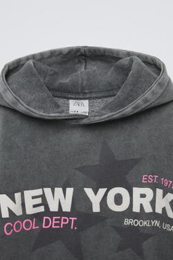 ZARA ХУДИ С НАДПИСЬЮ, АНТРАЦИТОВО-СЕРЫ