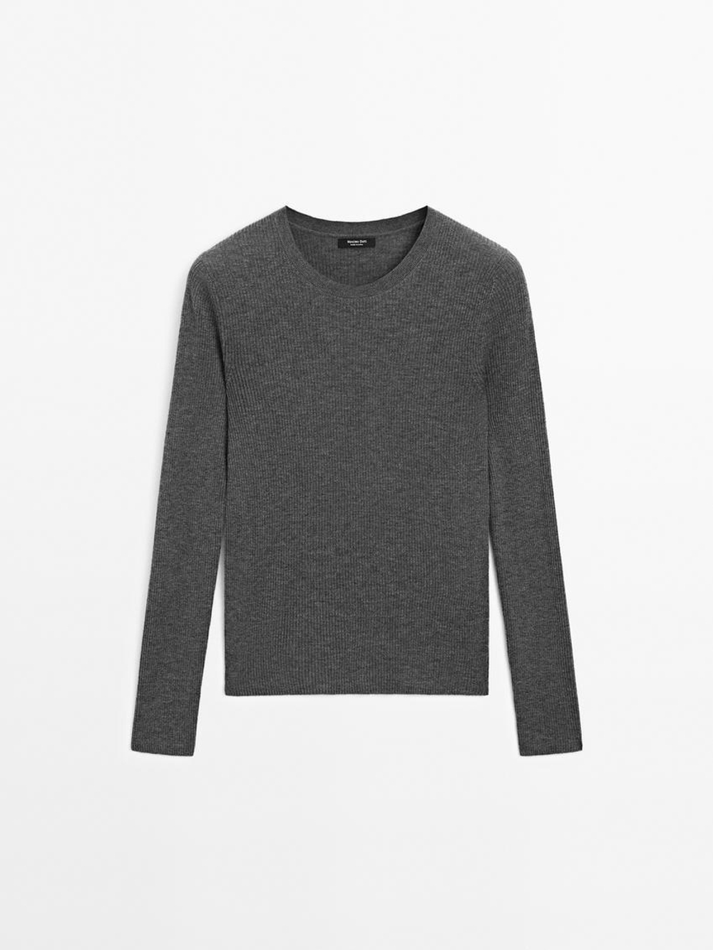 Massimo Dutti Свитер из смесовой шерсти в рубчик, серый