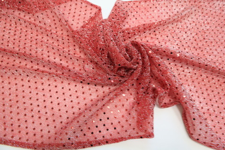 Трикотаж с пайетками красно-серебристый