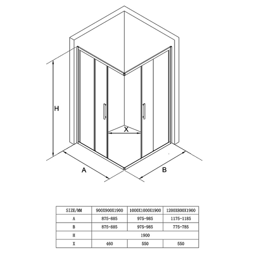 Душевое ограждение Loranto 90x90x190 раздвижная дверь, прозрачное стекло "Лофт клетка" 6 мм, профиль черный матовый (CS-211F-90)