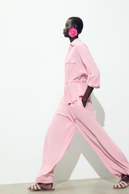 ZARA БРЮКИ WIDE LEG ИЗ КРЕПА, РОЗОВЫЙ