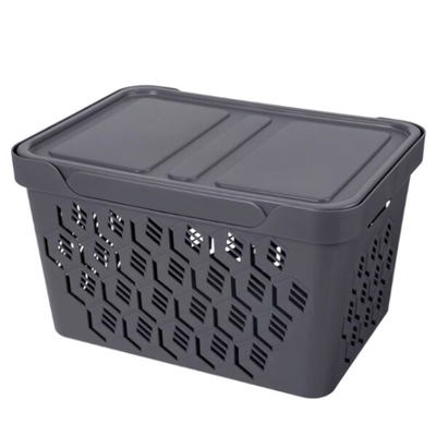 Ящик с крышкой универсальный "deluxe", 380х276х220 мм, 18л (серый)