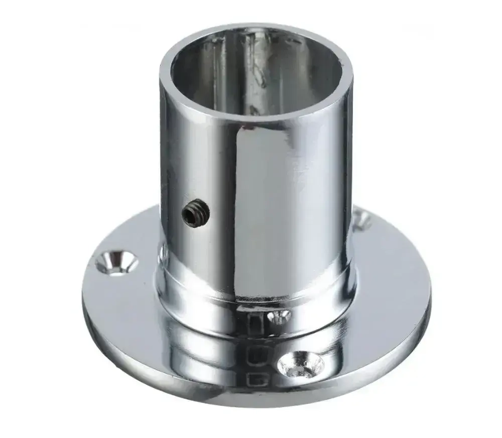 Штангодержатель (фланец) мебельный Высокий для круглой штанги D25 мм, 2 шт., для шкафа и гардероба, металл, хромированное покрытие