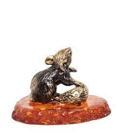 Народные промыслы AM-1116 Фигурка «Мышь с сыром» (латунь, янтарь)