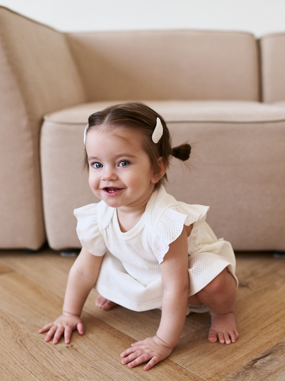 Платье-боди с крылышками "Молоко" из ажурного хлопка 0+