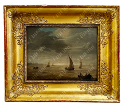 Неизвестный голландский художник. Парусники в море. Деревянная панель, масло. Сев. Европа, XIX в.