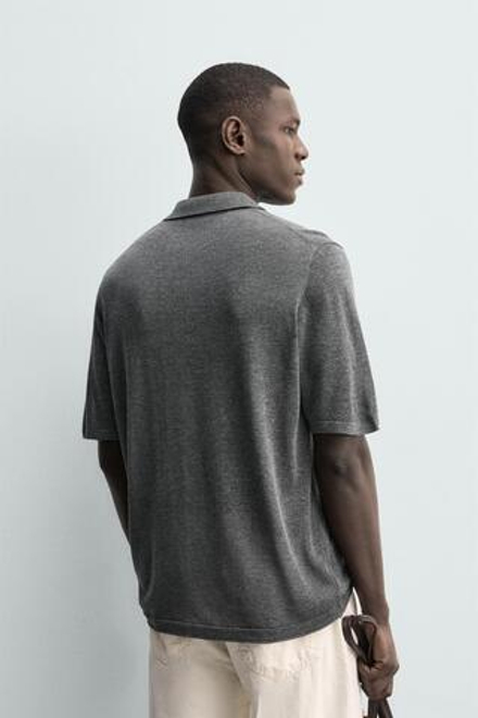 ZARA ТРИКОТАЖНОЕ ПОЛО RELAXED FIT, СЕРЫЙ МЕЛАНЖ