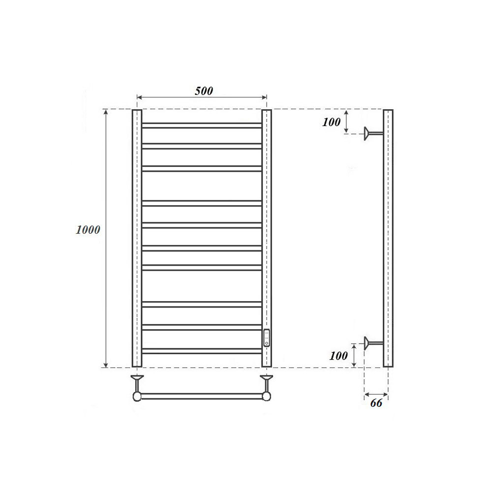 Полотенцесушитель электрический Point Аврора PN10850 П10 500x1000 диммер справа, хром