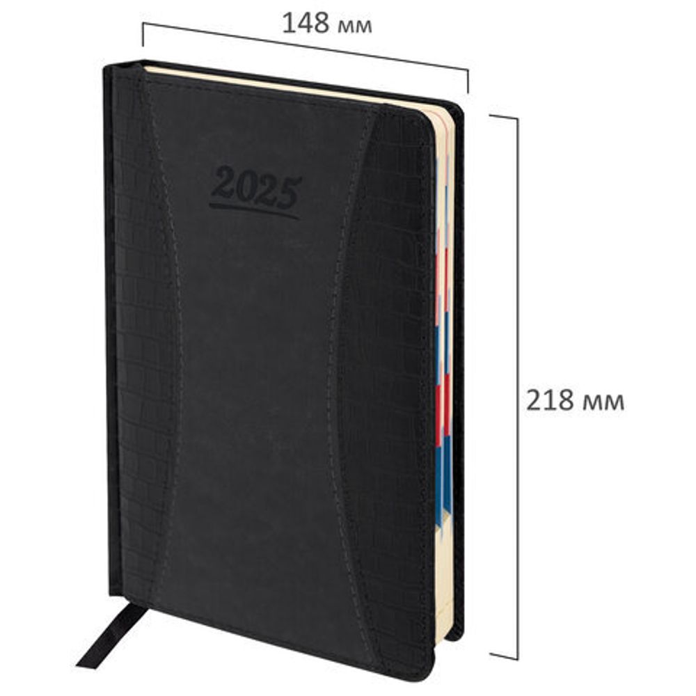 Ежедневник датированный 2025 А5 148х218 мм GALANT "Combi Contract", под кожу, черный, 115713