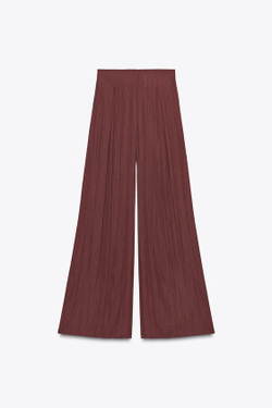 ZARA ШИРОКИЕ БРЮКИ С ЗАЩИПАМИ, БУРГУНДИ