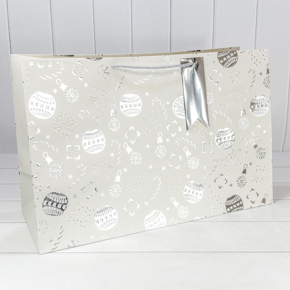Пакет подарочный 64 х 42 х 20 см "Новый год" с тиснением (Белый)