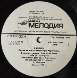 Винтажная виниловая пластинка LP Анатолий Днепров Разлуки (СССР 1989)