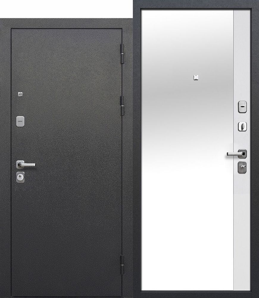 Дверь металлическая Толстяк Букле Антрацит Эмалит белый зеркало