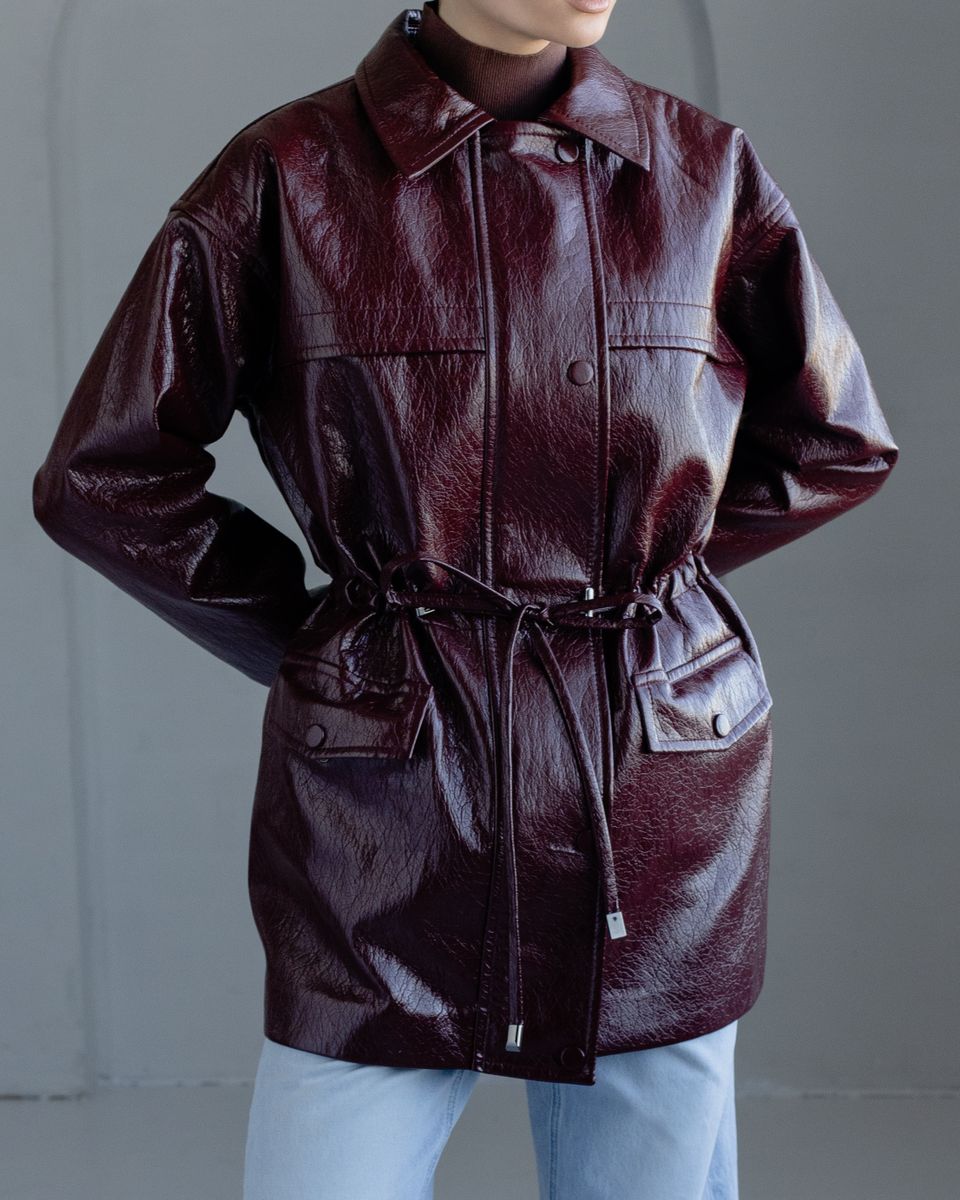 Парка из эко-кожи бордовая