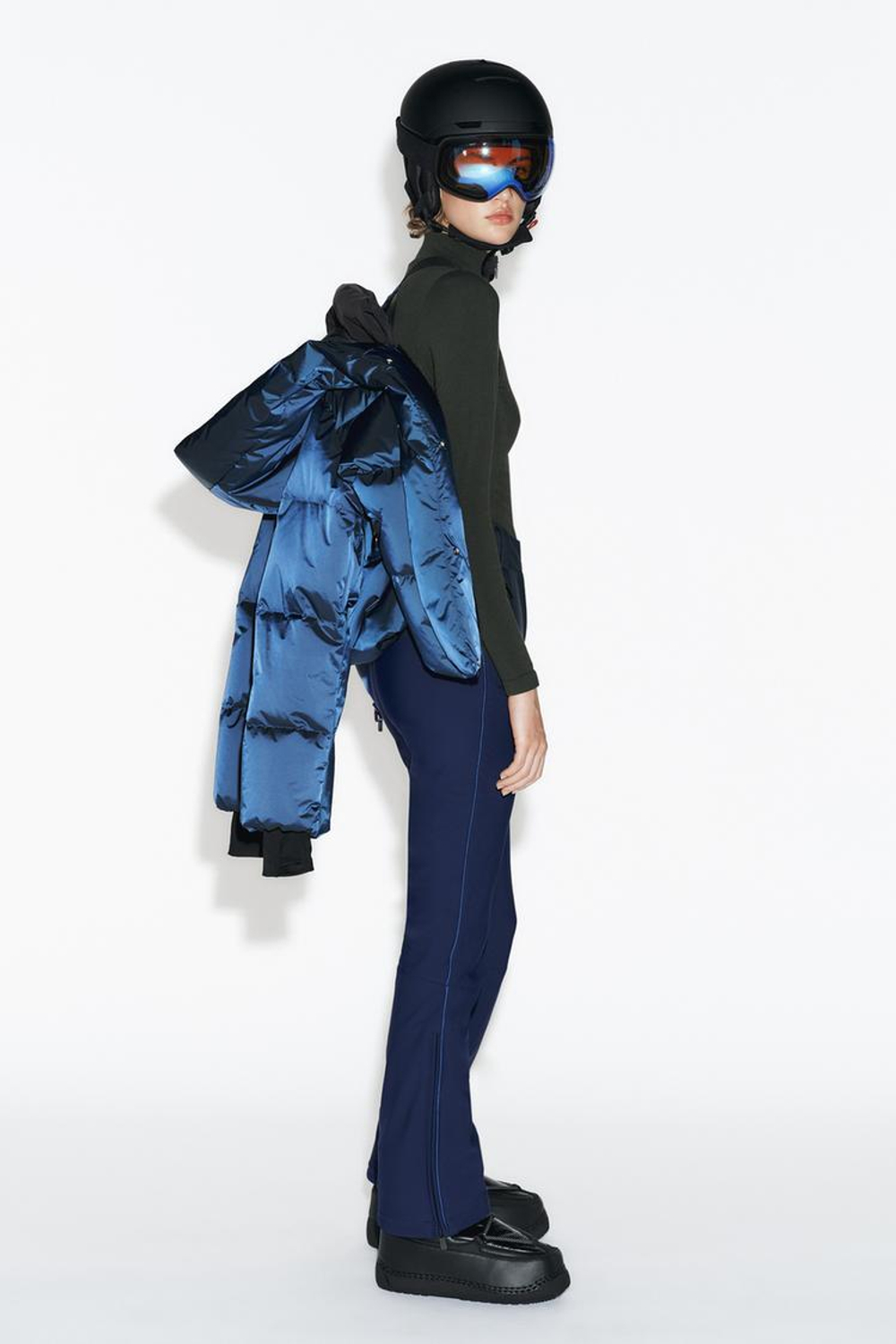 ZARA ВЕТРОЗАЩИТНЫЕ И ВОДОНЕПРОНИЦАЕМЫЕ БРЮКИ С ВЫСОКОЙ ПОСАДКОЙ, СИНИЙ