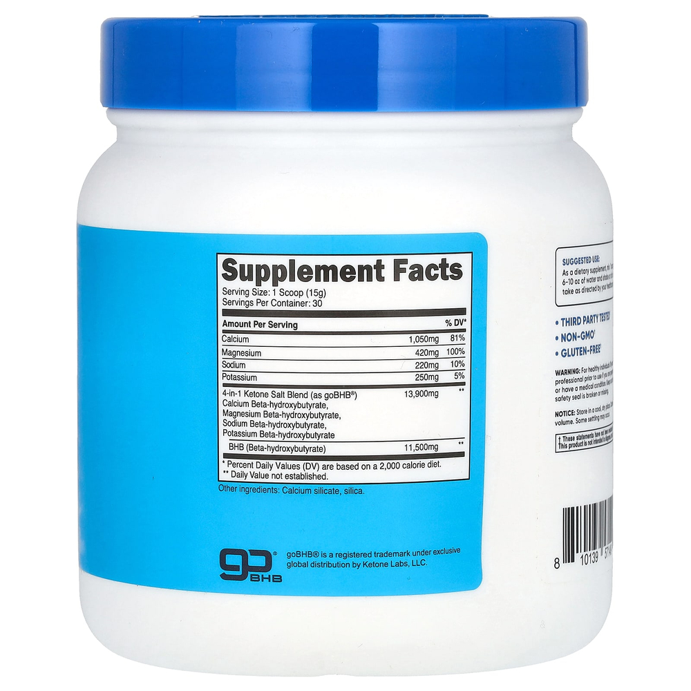 Nutricost, BHB Salts, goBHB®, без добавок, 442 г (0,97 фунта)