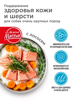 Корм для крупных собак, с лососем 2,5 кг, для кожи и шерсти