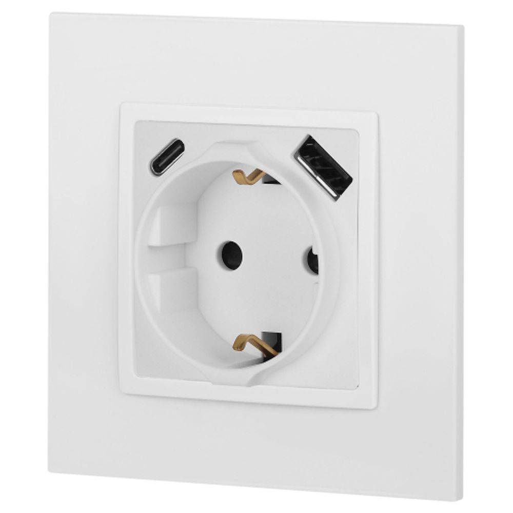 Розетка ЭРА Elegance 14-4108-01М 2P+E 16A-250В со шторками с USB type-A+C 5В-3А белый матовый | Эра Elegance
