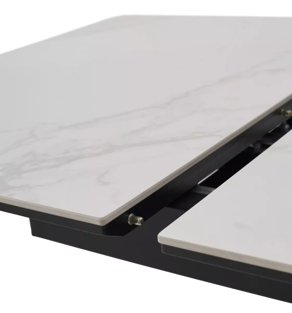 Стол КОМИЛЬФО МИНИ 100 БЕЛЫЙ МРАМОР с прожилками латте, керамика / ЧЕРНЫЙ, М-City