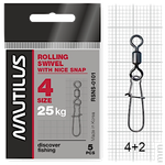 Вертлюг с застёжкой Nautilus RSNS-0101 02# 30кг 5шт Rolling Swivel RN-0101 with Nice Snap