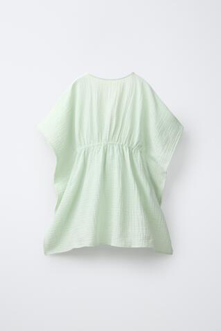 ZARA ПЛАТЬЕ-КАФТАН С БУСИНАМИ ГИБИСКУС, ЛИНЯЛЫЙ ЗЕЛЕНЫЙ