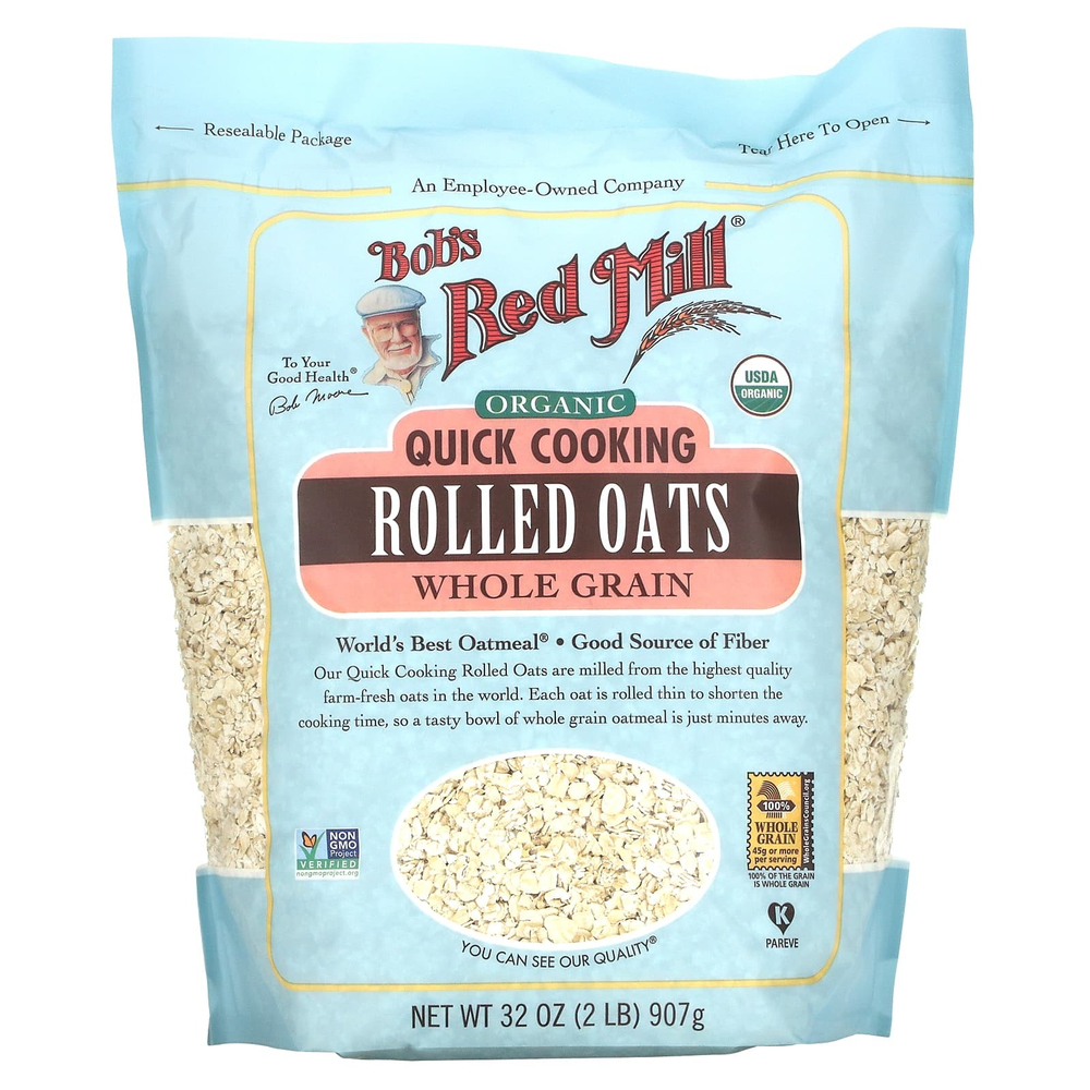 Bob's Red Mill, Органические овсяные хлопья быстрого приготовления, цельнозерновые, 907 г