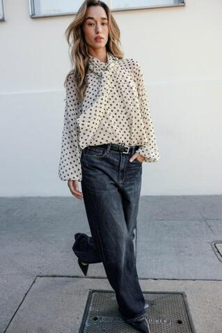 ZARA БЛУЗА В ГОРОШЕК, ЭКРЮ/ЧЕРНЫЙ