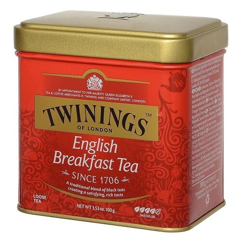 Twinings черный чай English Breakfast, жестяная банка, 100 гр