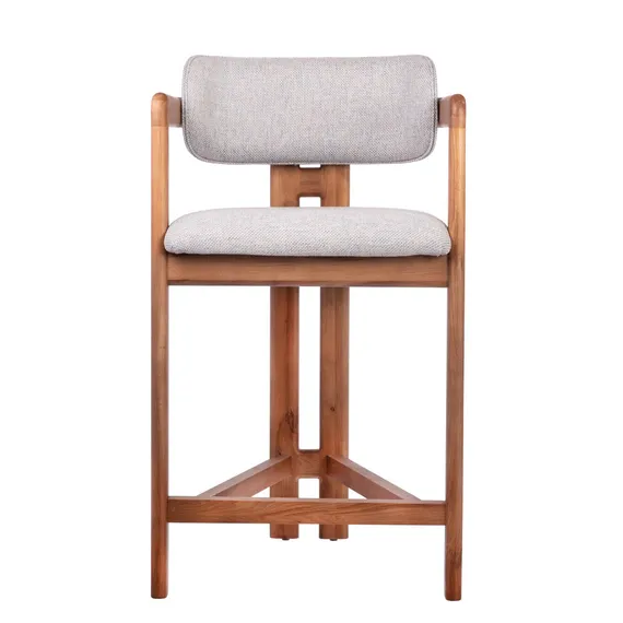 Полубарный стул Oberon 71 см, бежево-голубая рогожка, ножки орех