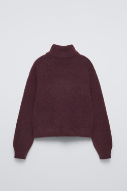 ZARA ВЯЗАНЫЙ СВИТЕР С ВЫСОКИМ ВОРОТОМ, ЦВЕТ БУРГУНДСКОГО ВИНА