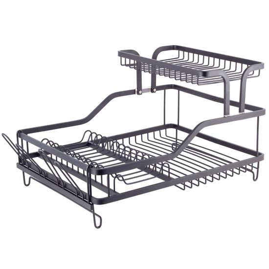 Сушилка для посуды из алюминия с поддоном Kamille KM-0750 (черная 57,5х35х27,5 см.)