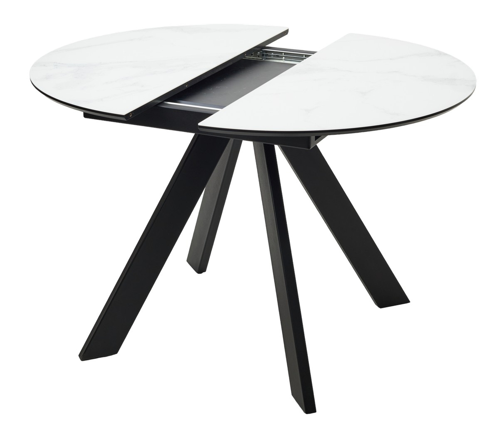Стол М-City DISAUR Бонжур 100 Белый мрамор, стекло, Черная Шагрень, Черный каркас